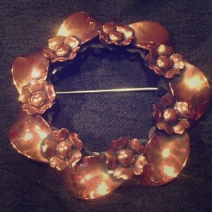 RENOIR copper signed vintage brooch